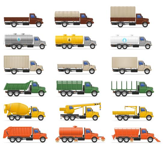 set ikoner lastbil semi trailer vektor illustration