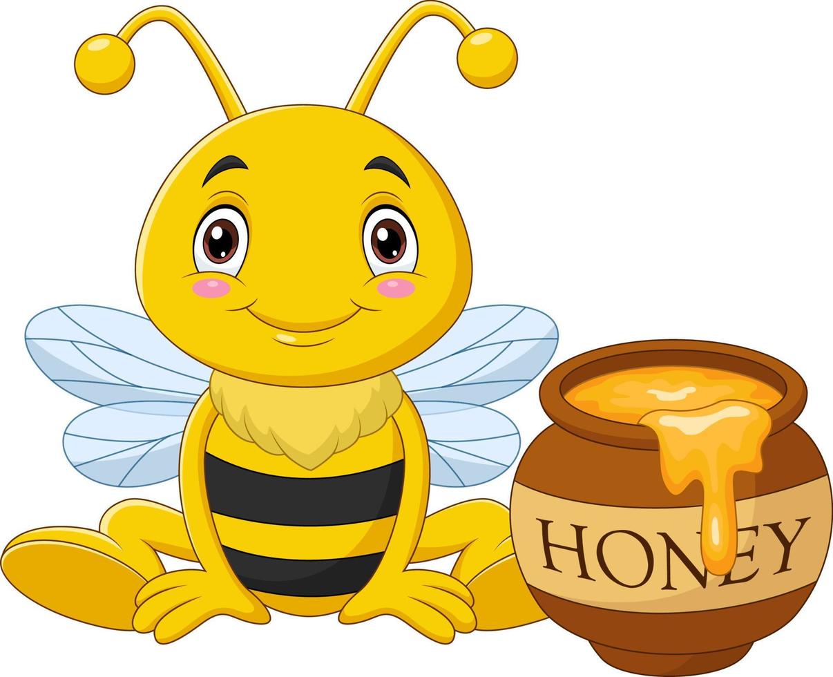 Cartoon kleine Biene mit Honigtopf vektor