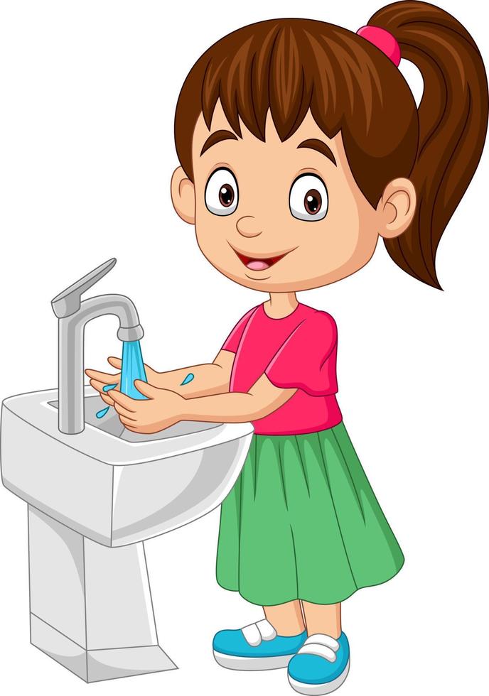 Cartoon kleines Mädchen, das sich die Hände wäscht vektor