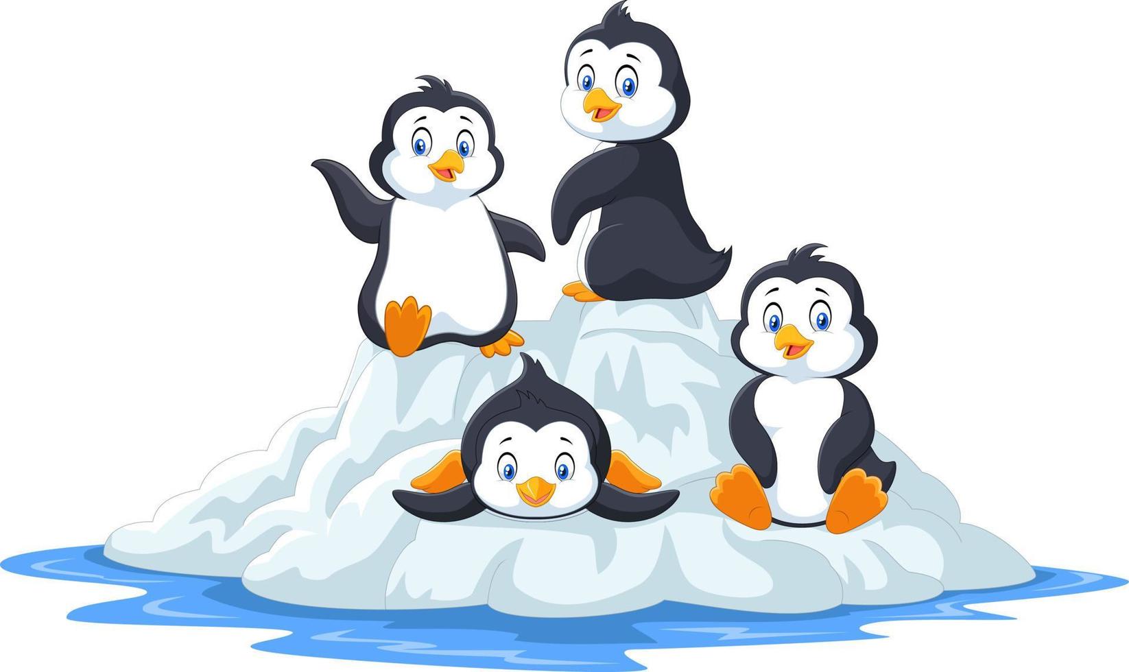Gruppe lustiger Pinguine, die auf Eisscholle spielen vektor