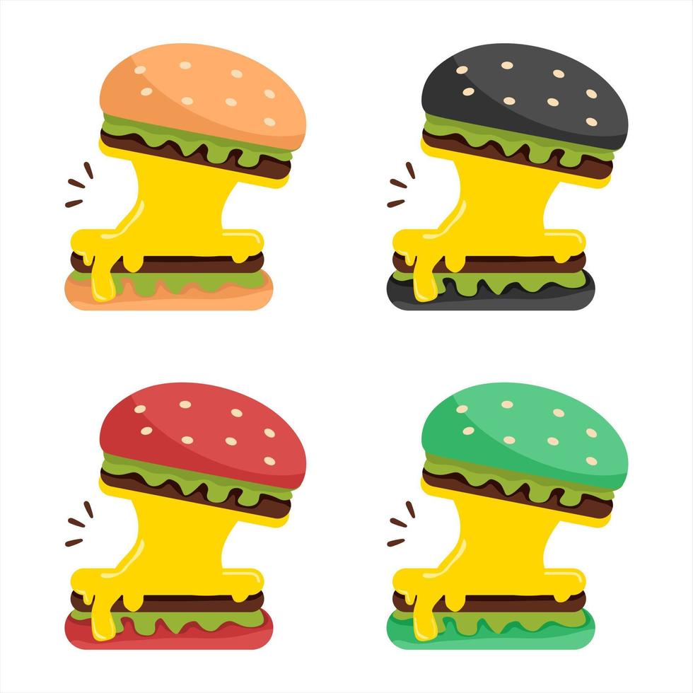 vektor illustration uppsättning hamburgare fylld med massor av ost, teman på företag och restauranger, perfekt för reklam för livsmedelsprodukter.