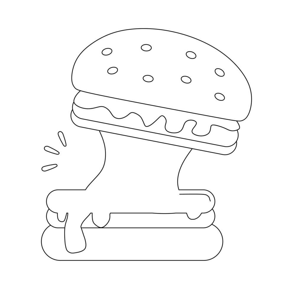 svart och vit vektorillustration av hamburgare med ostsås för målarbok och doodles vektor