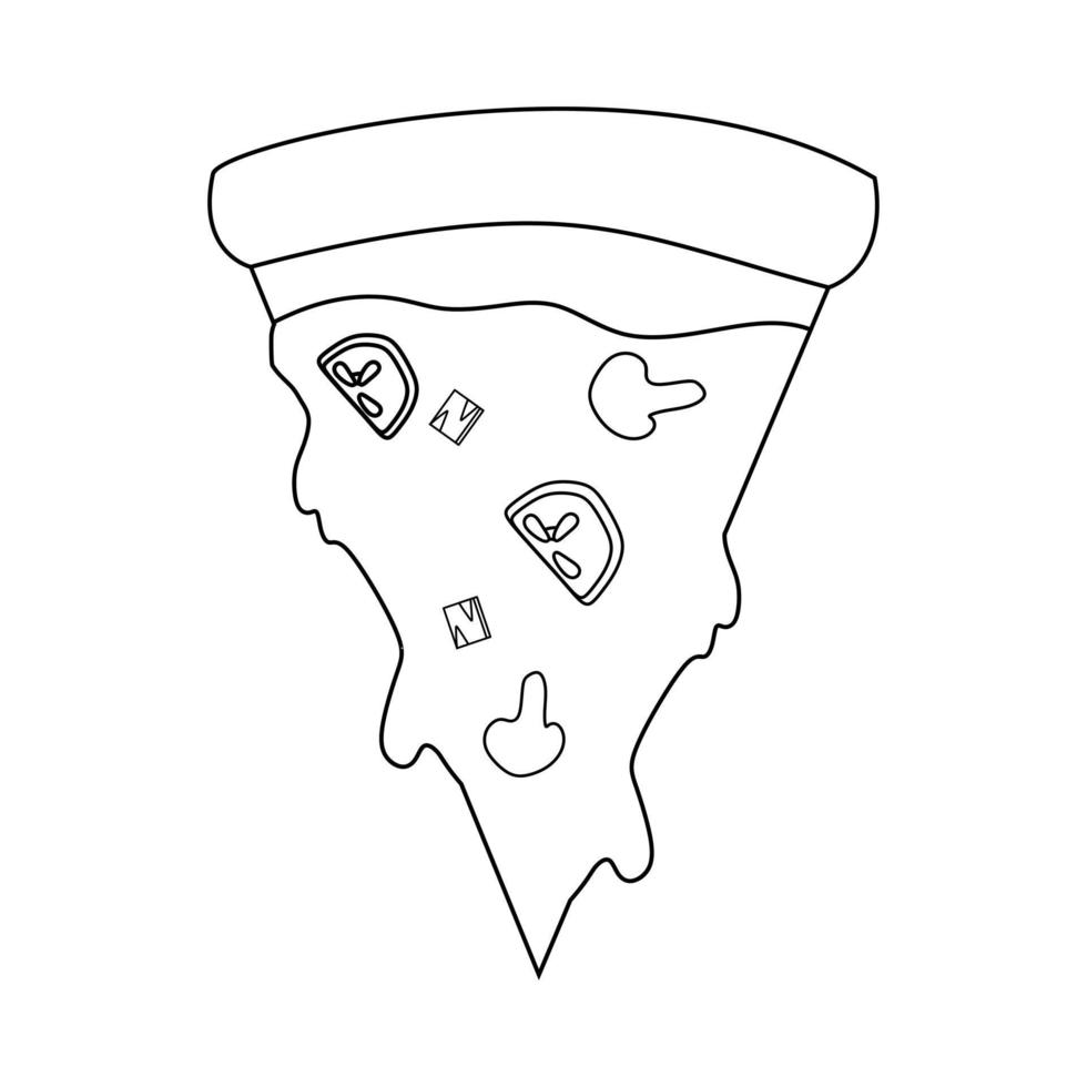 svart och vit vektor illustration av pizza skiva med svamp för målarbok och doodles