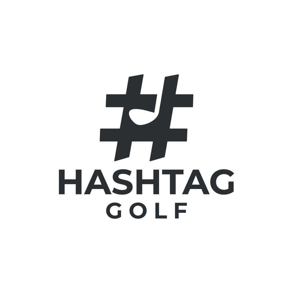 golf logotyp med golfklubba illustration inuti hashtag, symbol, ikon, vektor illustration