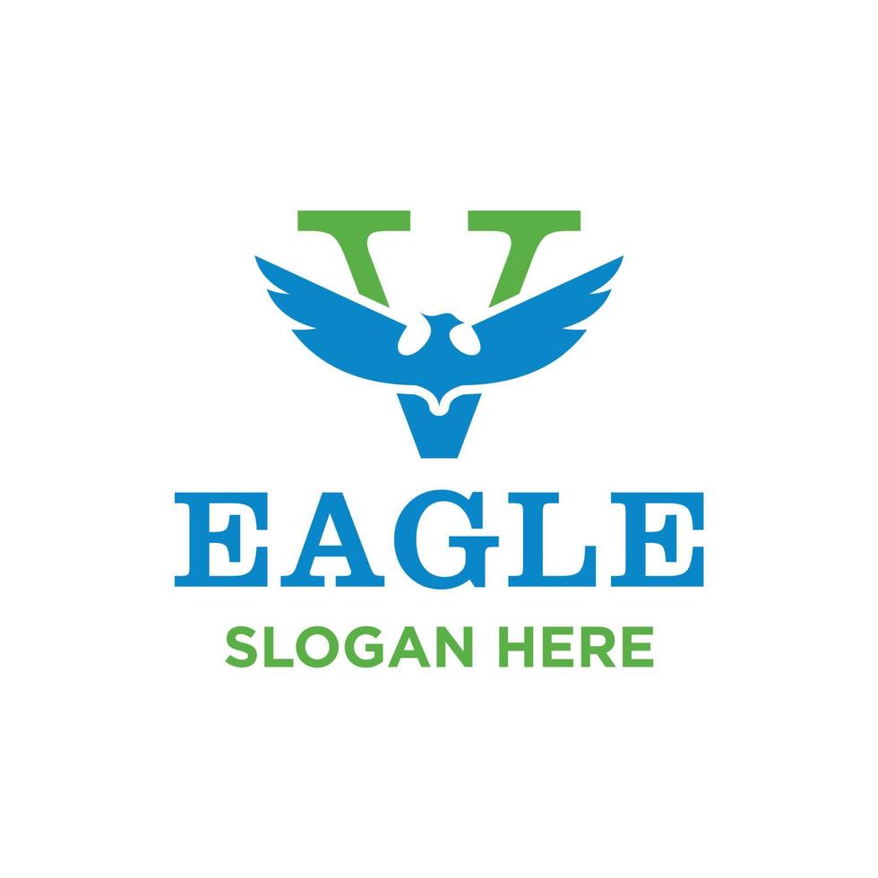 initial v eagle logotyp, med grönblå design, utspridda vingar, vektor