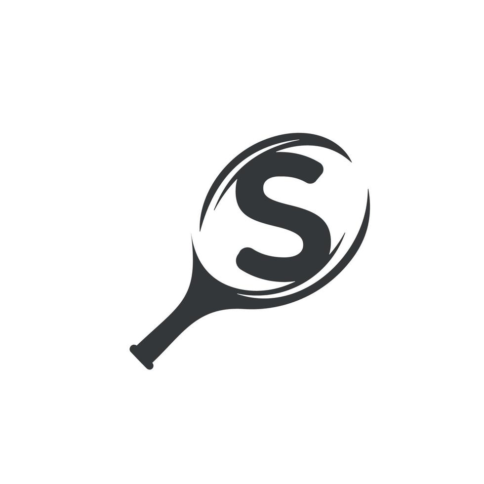 bokstaven s med racketsymbol, tennisbana, badminton, ikon, logotyp, design, vektorillustration vektor