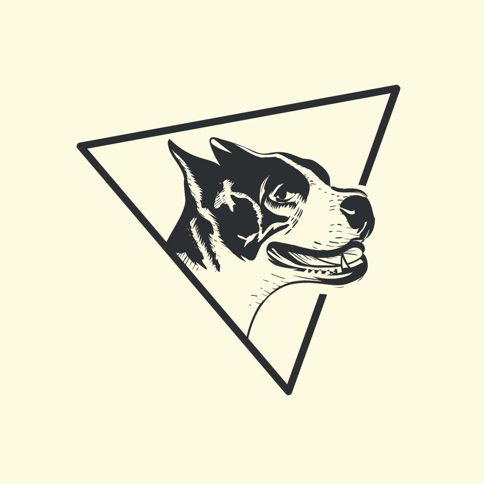kontur hund kontur inuti triangeln, handritad. vektor logotyp ikon logotyp design grafisk mall nedladdning
