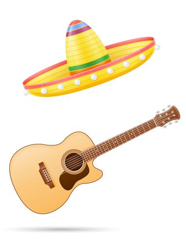 sombrero national mexican headdress och gitarr vektor illustration