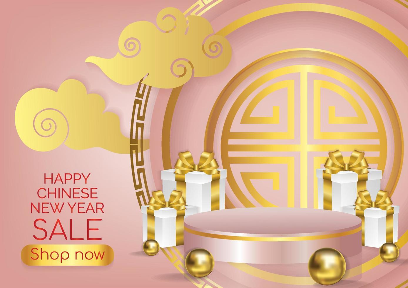 chinesisches neujahrsbanner rosa und gold design für website-banner vektor