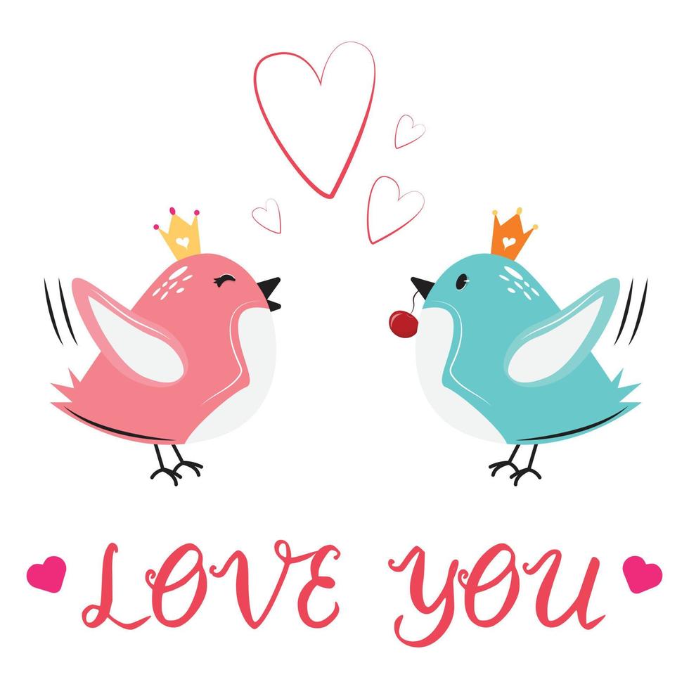 süße glückliche verliebte vögel. rosa und blaue Vögel in der Luft. fröhlichen Valentinstag. für Druck, Karten, Banner, Poster. vektor