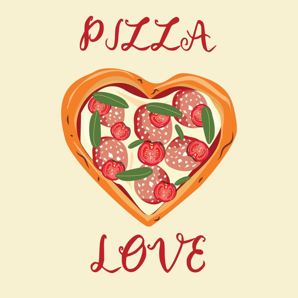 Pizza in Herzform. Lebensmittelillustration. Fastfood. vektor