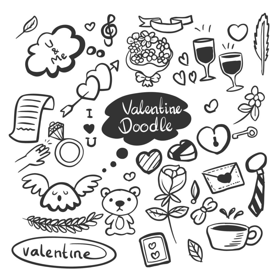 satz niedlicher valentinstag-doodle-elemente vektor