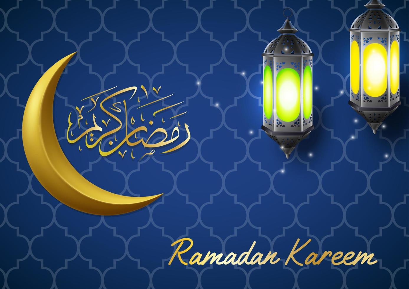 ramadan kareem islamischer halbmond mit arabischer laterne und kalligrafie vektor