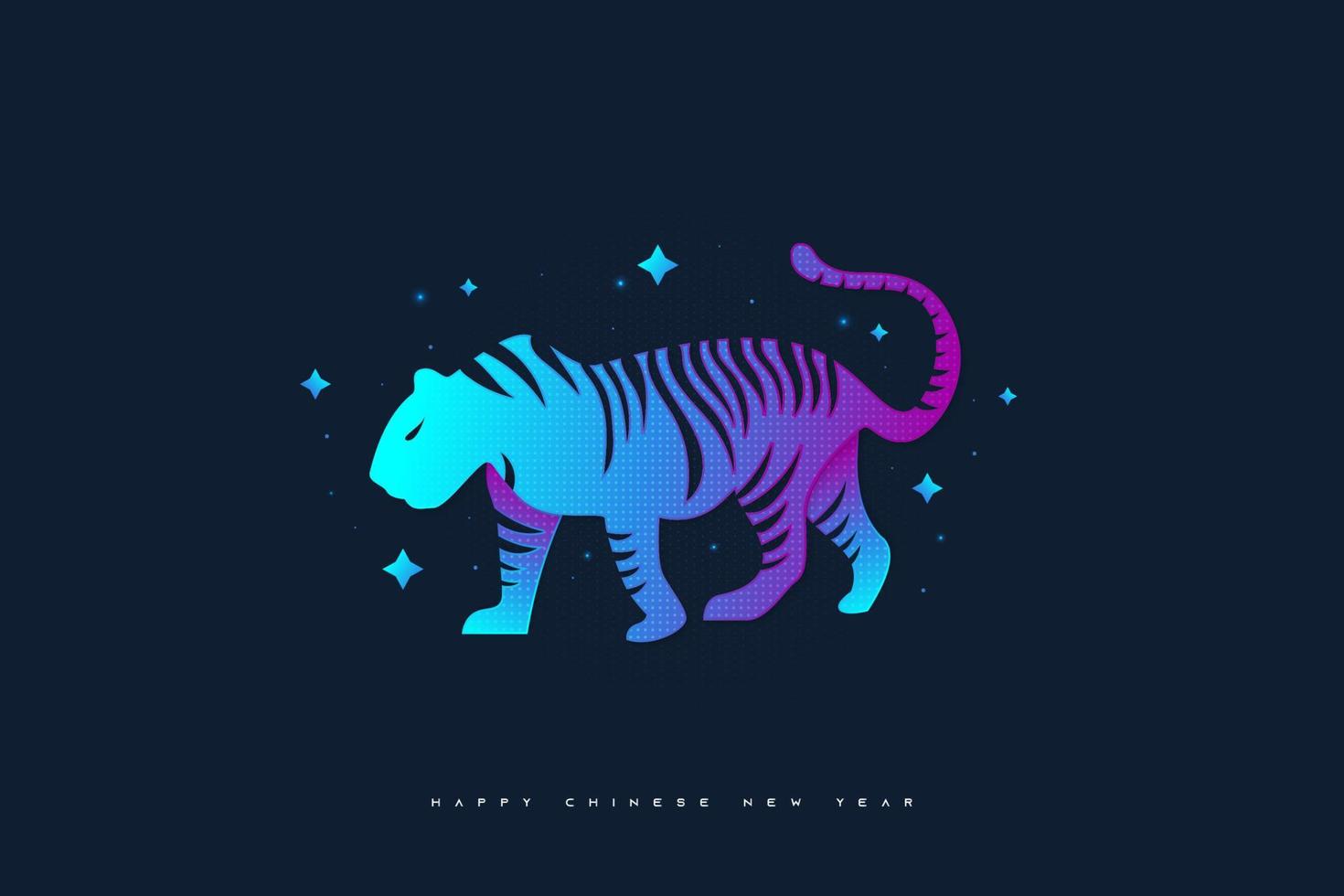 kinesiskt nyår 2022 tigerns år. kinesiska nyåret banner med färgglada tiger illustration och stjärnor isolerad på mörk bakgrund. 2022 kinesiska stjärntecken tiger vektor