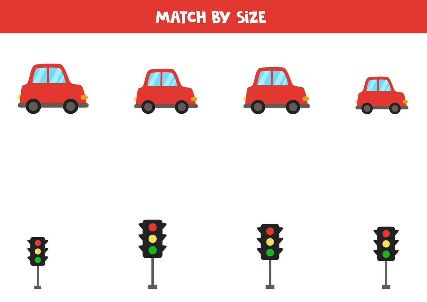 Matching-Spiel für Kinder im Vorschulalter. Passen Sie Autos und Ampeln nach Größe an. vektor