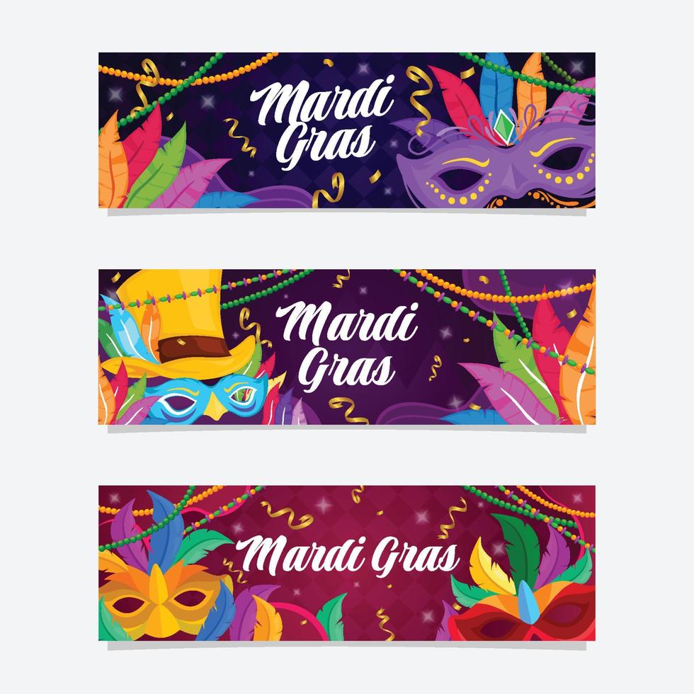 mardi gras mask och pärlor banners vektor