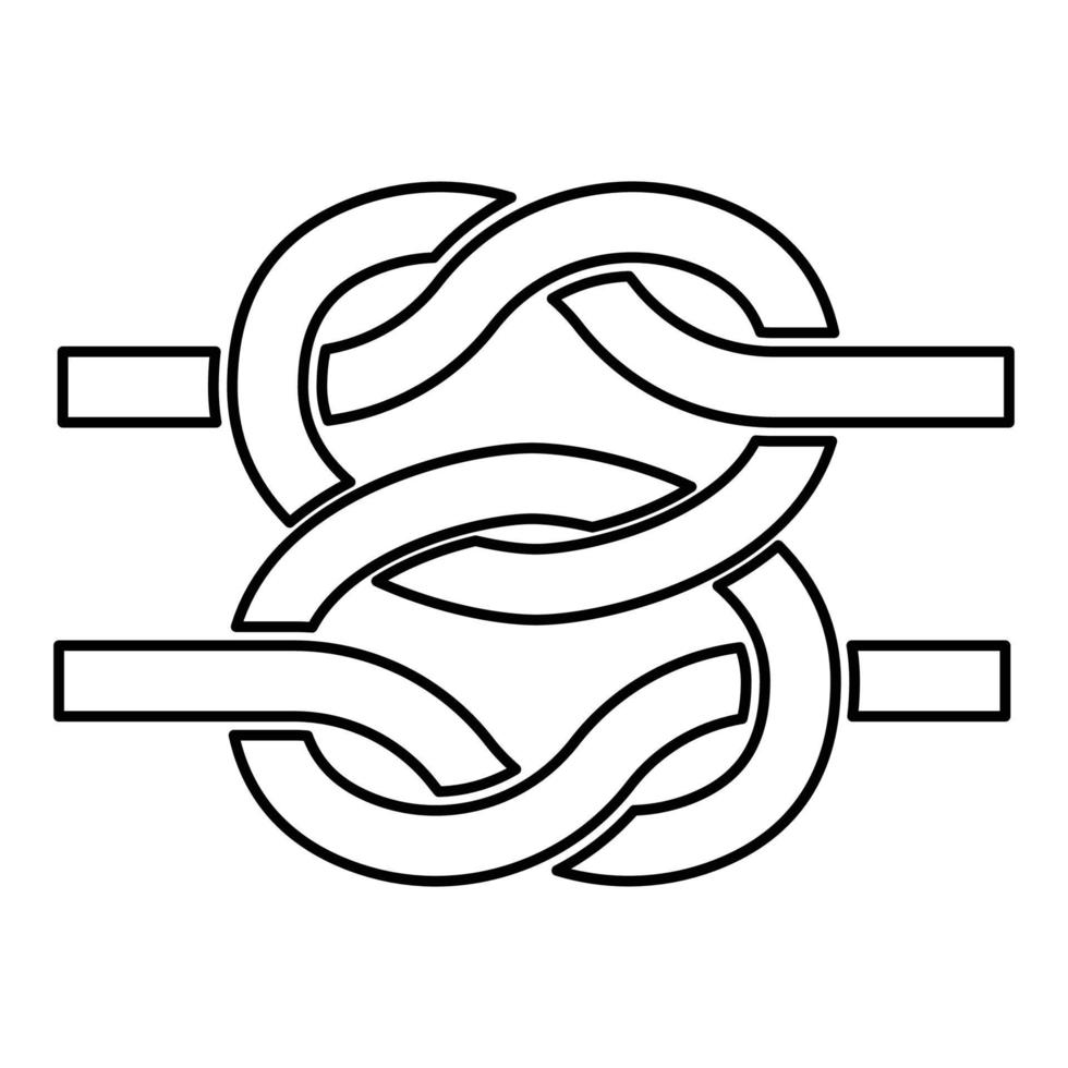 zwei nautische Knoten Seile Draht mit Schleife verdrillte Meeresschnur Symbol Umriss schwarze Farbvektorillustration flaches Stilbild vektor