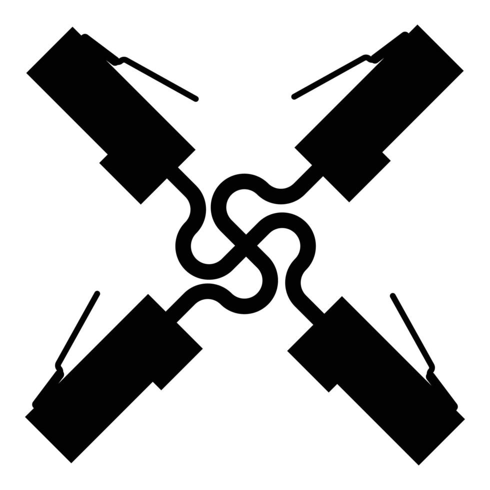 fyra kontakter rj 45 kabel ethernet teknik ikon svart färg vektor illustration platt stil bild