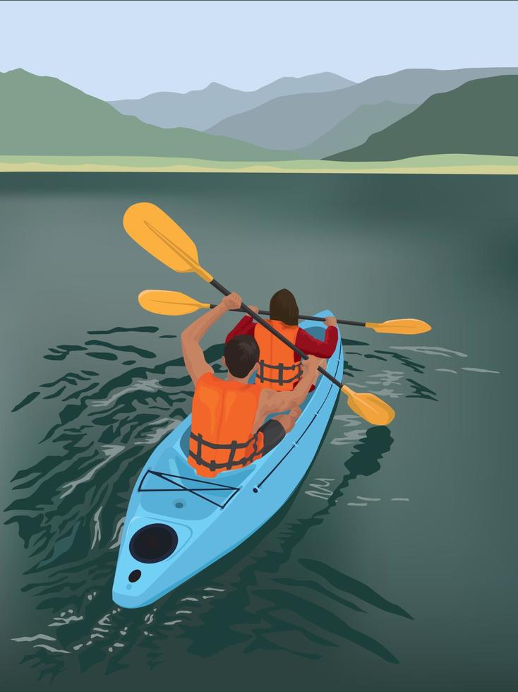 kajakpaddling äventyr på sjön illustration grafisk vektor