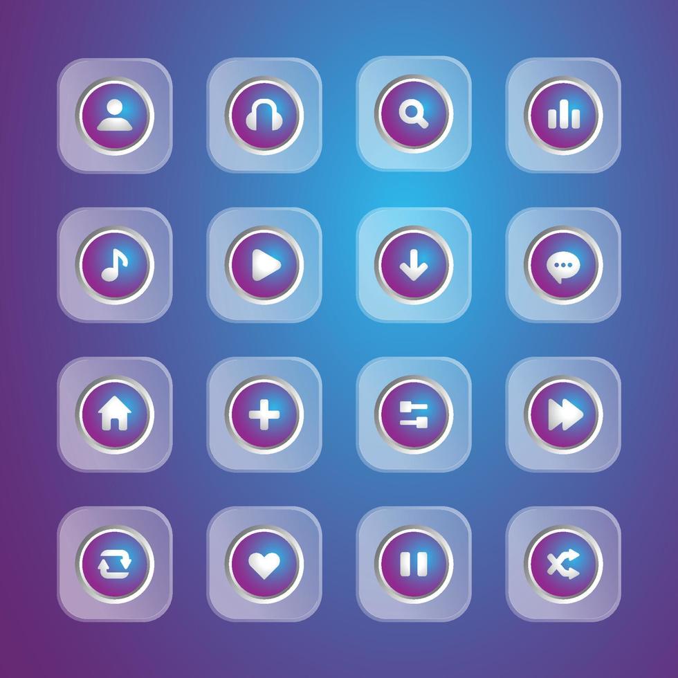 Hochglanz Icon Pack moderner Stil mit Kreisform, blaues Licht, Set Collection Design Vektorgrafik vektor