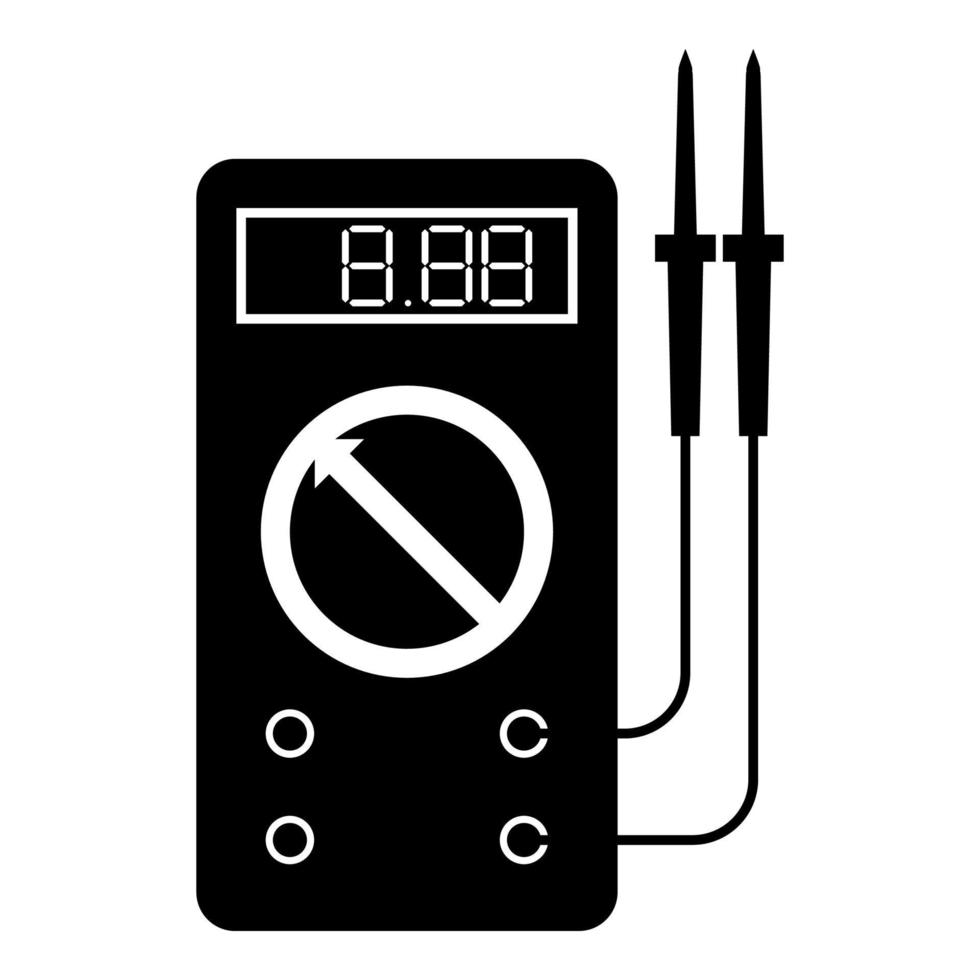 digital multimeter för att mäta elektriska indikatorer växelström likspänning strömstyrka ohmmeter effekt med sonder ikon svart färg vektorillustration platt stilbild vektor