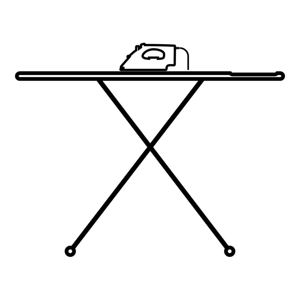 Bügelbrett mit Bügeleisen Symbol Umriss schwarze Farbe Vektor Illustration Flat Style Image