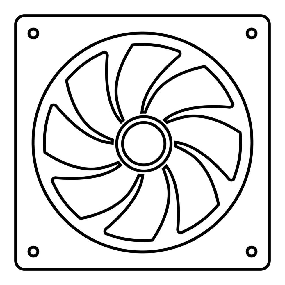 Lüfter für Computer Prozessor Kühler CPU Kühlsystem Ventilator Symbol Umriss schwarze Farbe Vektor Illustration Flat Style Image