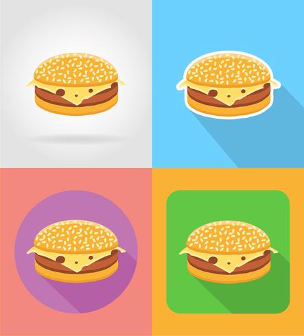 cheeseburger sandwich snabbmat platt ikoner med skugg vektor illustration