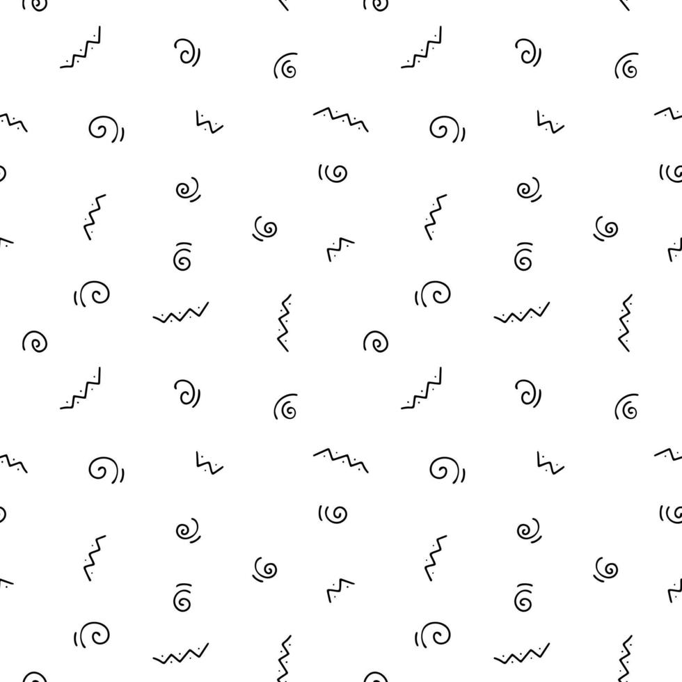 sömlösa svartvita mönster med abstrakta enkla doodleelement. prickiga lockar och sicksack. vektor ändlös konsistens
