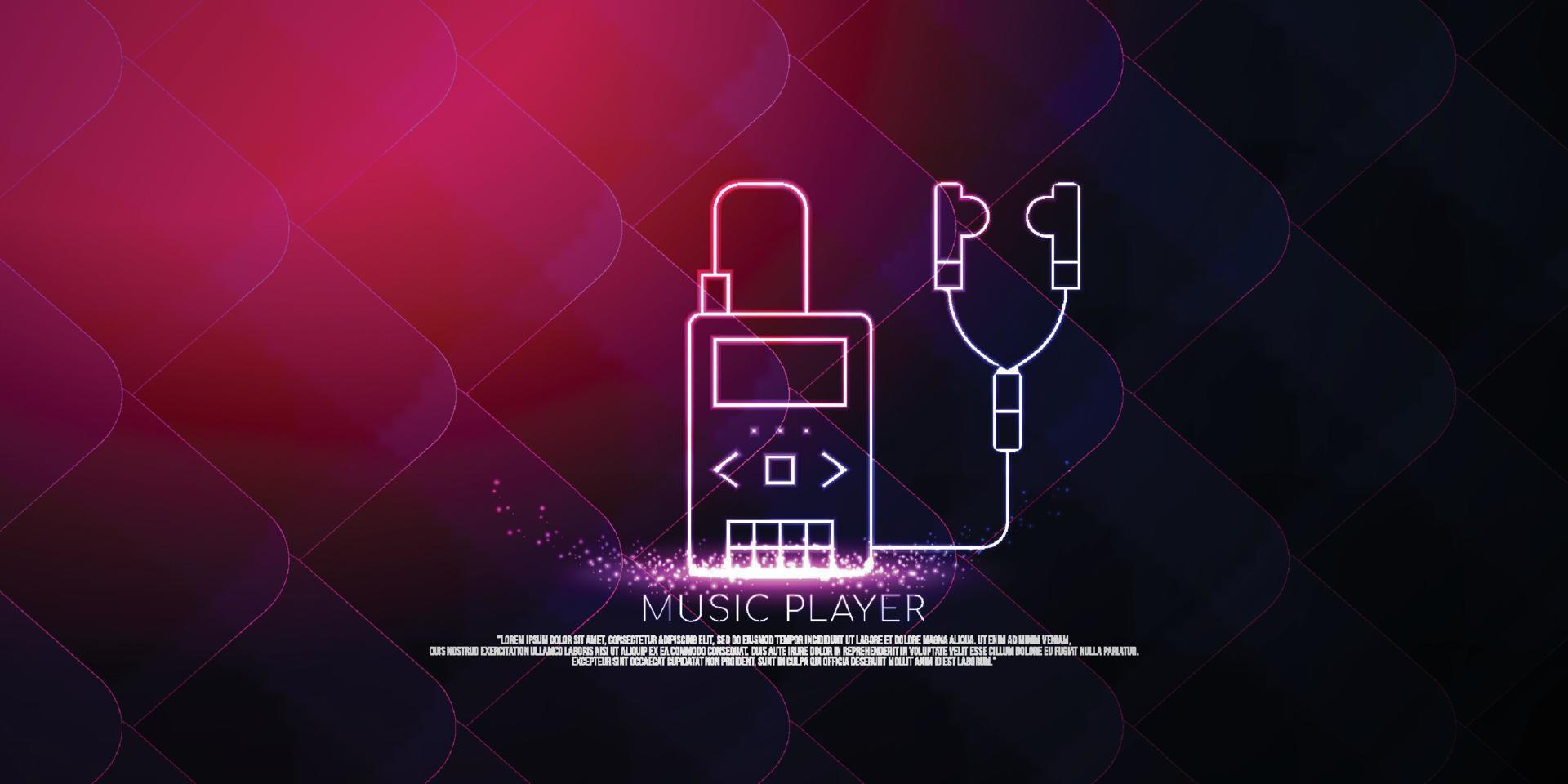 digitales konzept des musikplayers, design im partikelstil. Leichte Drahtgitter-Verbindungsstruktur, Banner, Logo, Etikett und Poster, Vektorillustration vektor