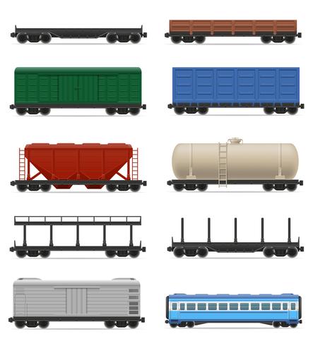 gesetzte Ikonen Eisenbahnwagenzug-Vektorillustration vektor