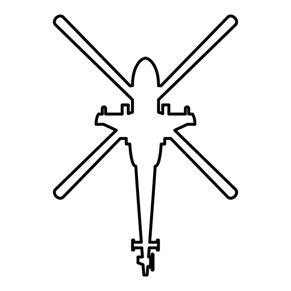 helikopter ovanifrån strid helikopter ikonen kontur svart färg vektor illustration platt stil bild