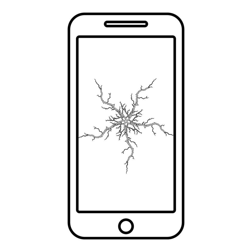 smartphone med krasch pekskärm ikonen kontur svart färg vektor illustration platt stil bild