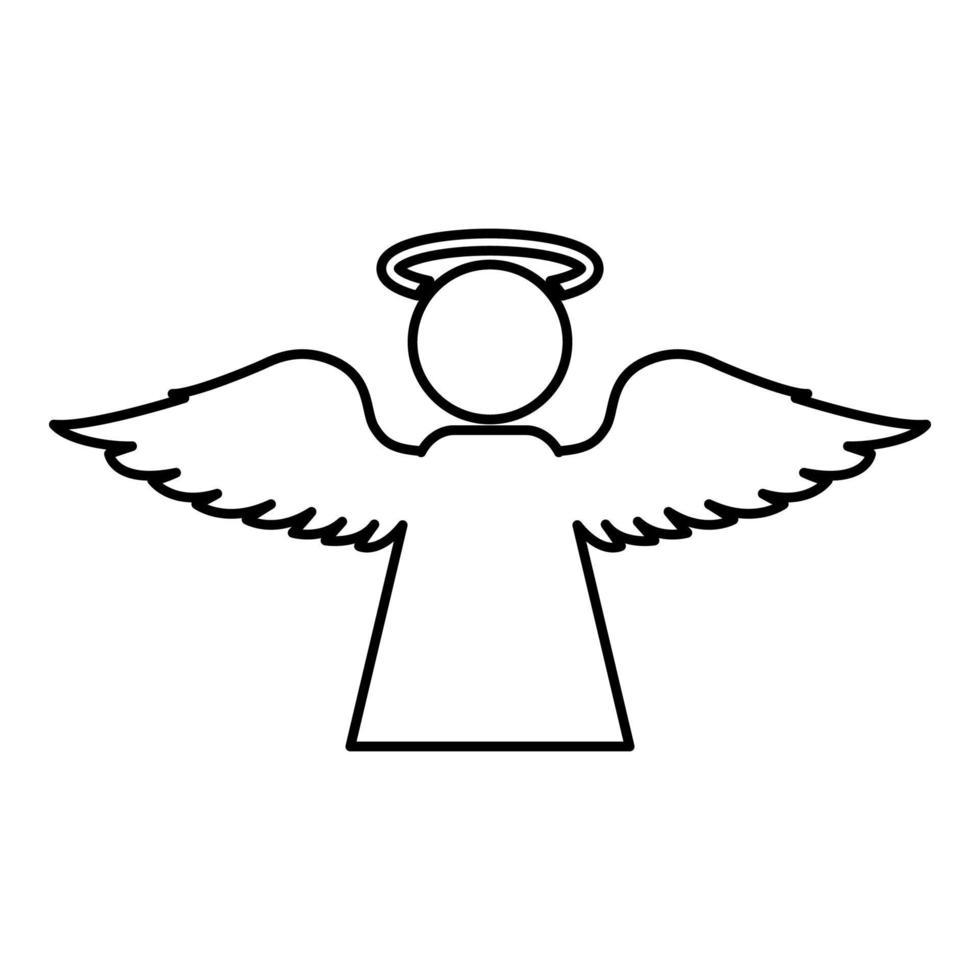 Engel mit Fliegenflügel Symbol Umriss schwarze Farbe Vektor Illustration Flat Style Image