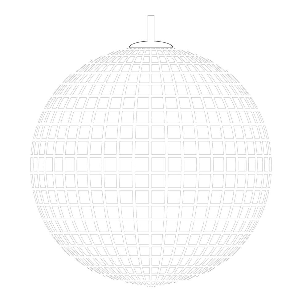 disco sfär upphängd på linje rep diskotek boll retro nattklubbar symbol koncept nostalgisk fest ikon kontur svart färg vektor illustration platt stil bild