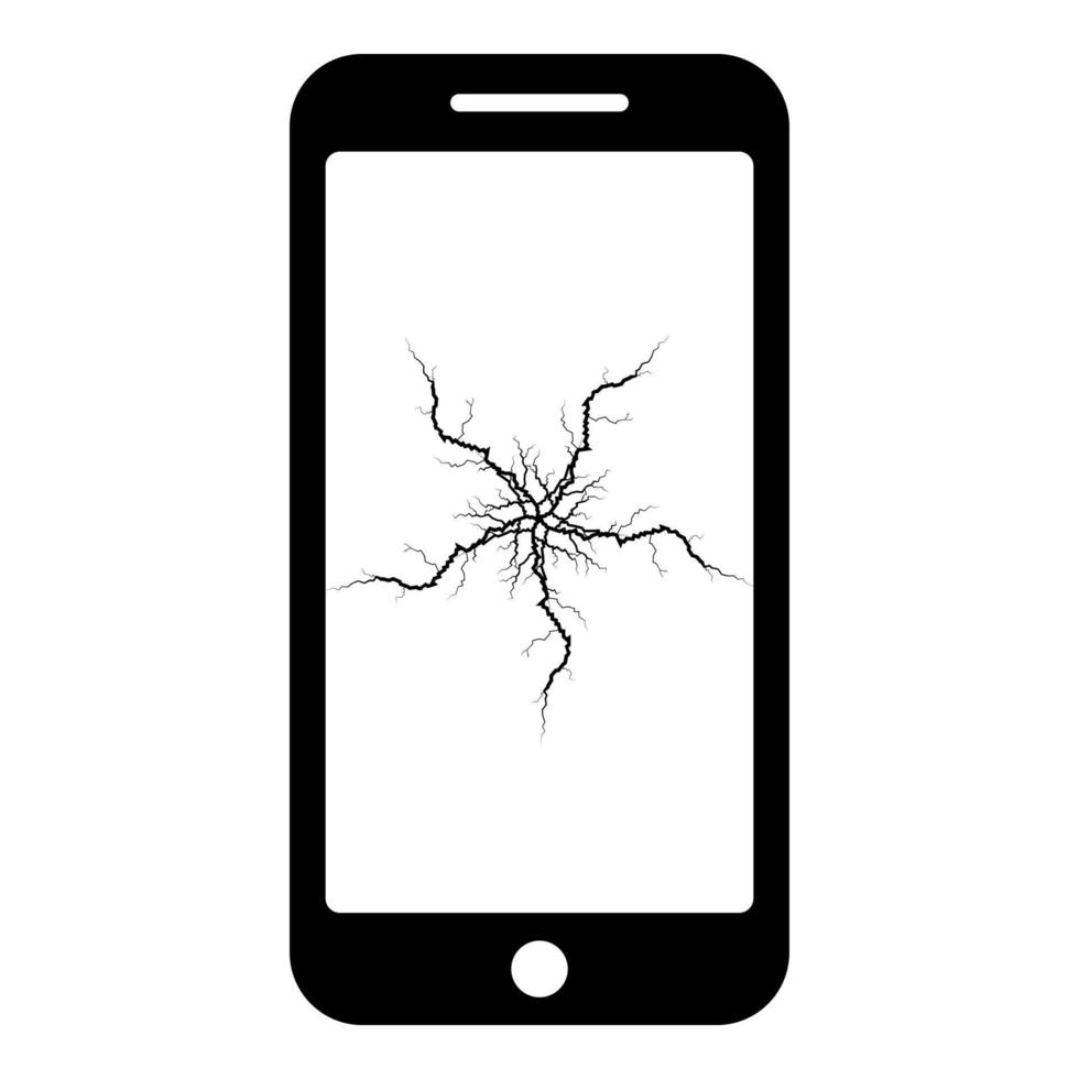 Smartphone mit Absturz-Touchscreen-Symbol, schwarze Farbvektorillustration, flaches Stilbild vektor