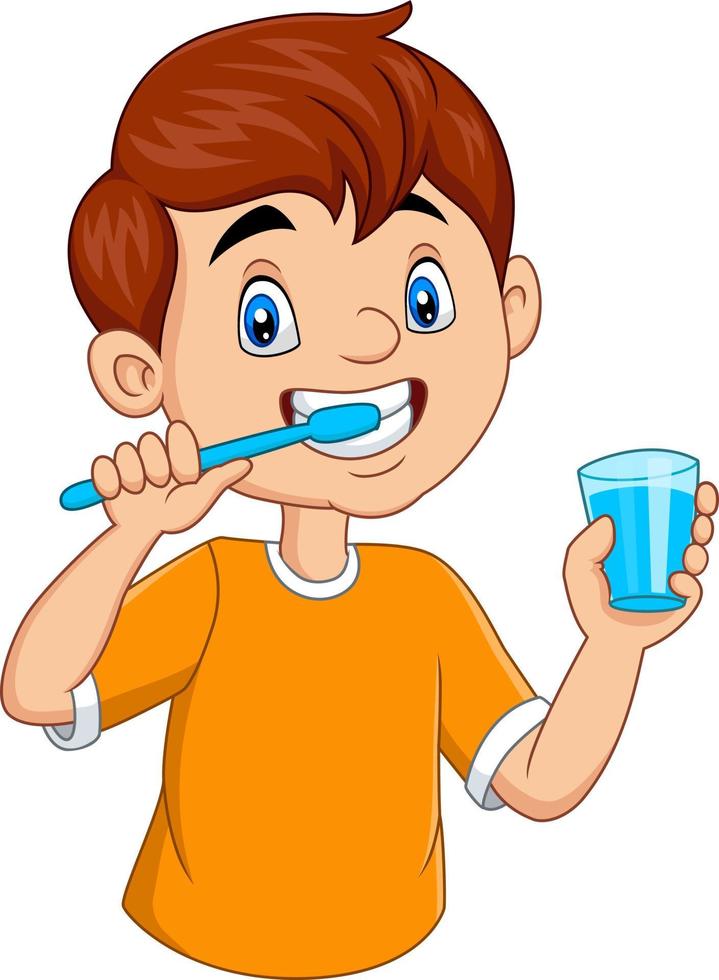 söt liten pojke borstar tänderna vektor