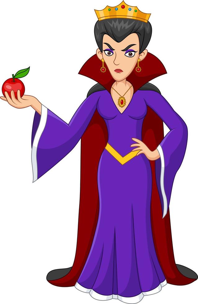 eine Hexenkönigin, die einen vergifteten Apfel hält vektor