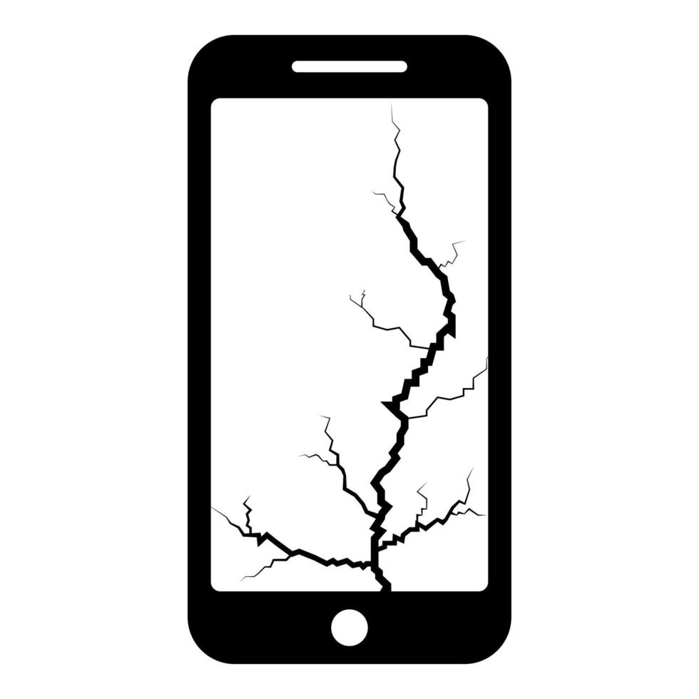 smartphone med spricka på displayen trasig modern mobiltelefon krossad smartphone-skärm telefon med trasig matris av skärm mobiltelefon med sprucken pekskärm i botten krossat glas telefonikon vektor