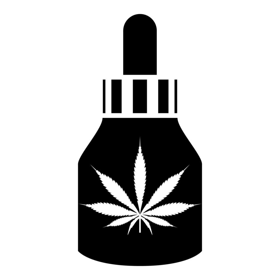 Marihuana-Medizin-Öl zu Marihuana cbd Cannabis-Bauernhof-Kolben-Symbol schwarze Farbvektor-Illustration flaches Stilbild vektor