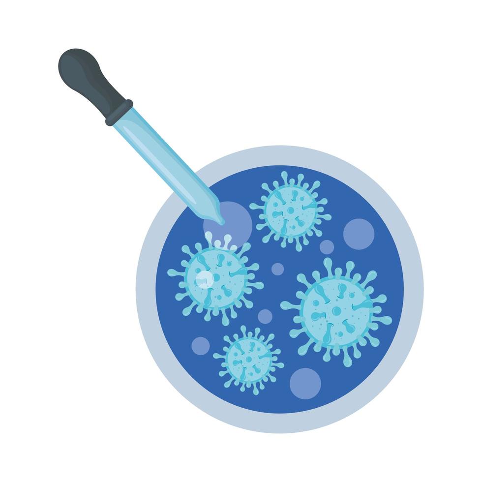Tropfer mit Partikeln Covid 19 isoliertes Symbol vektor