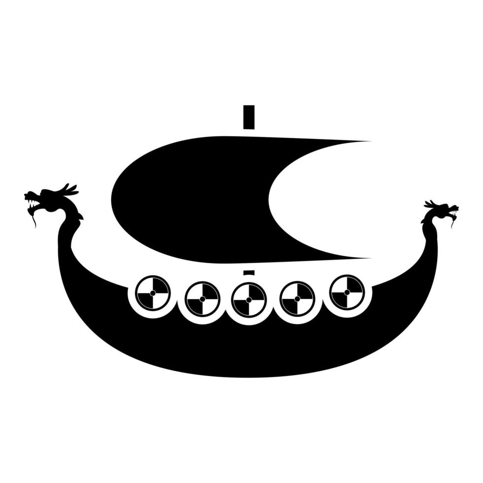 wikinger drakkar dracar segelboot wikingerschiff wikingerboot symbol schwarz farbvektor illustration flaches stilbild vektor