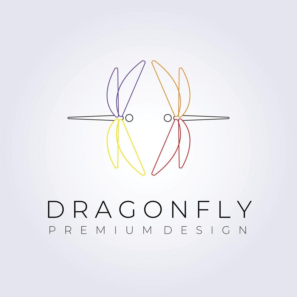 färgglad linjekonst dragonfly logotyp vektor illustration design