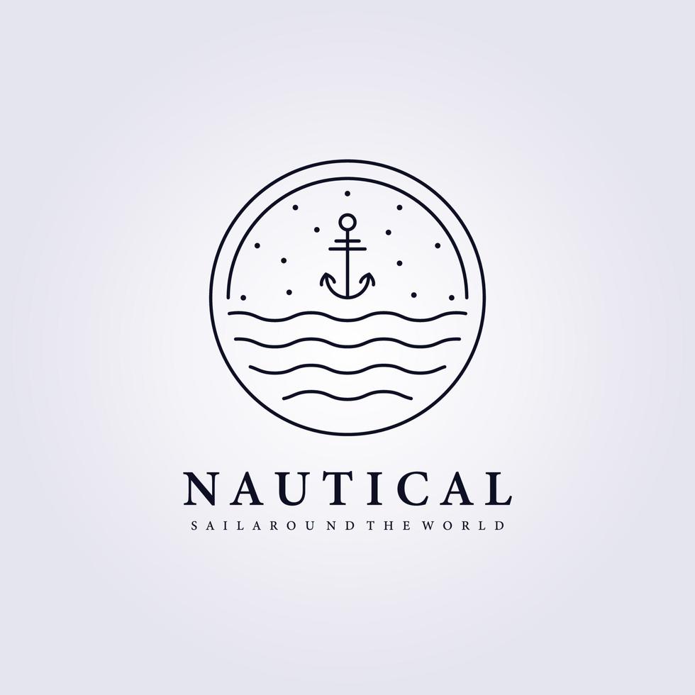 Anker nautische Ozeanwelle Segel Abzeichen Logo Vektor Illustration Design