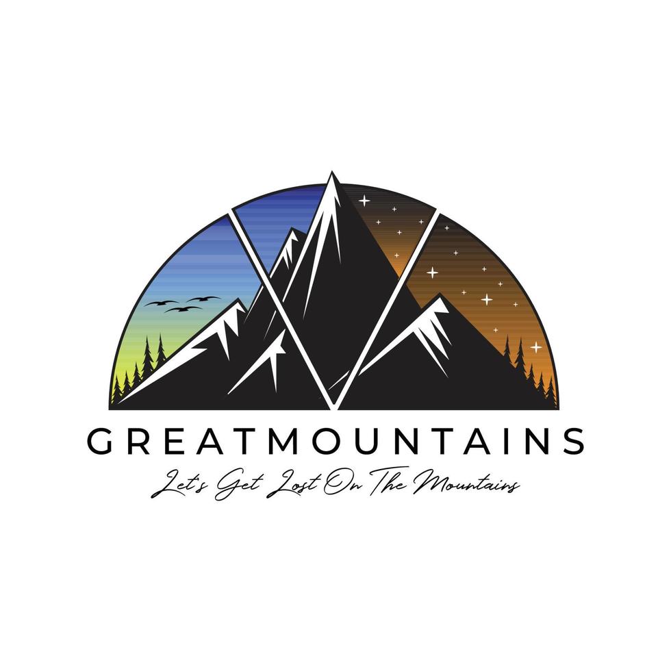 Great Mountain Logo Vector Illustration Design, schöne Aussicht auf die Berge