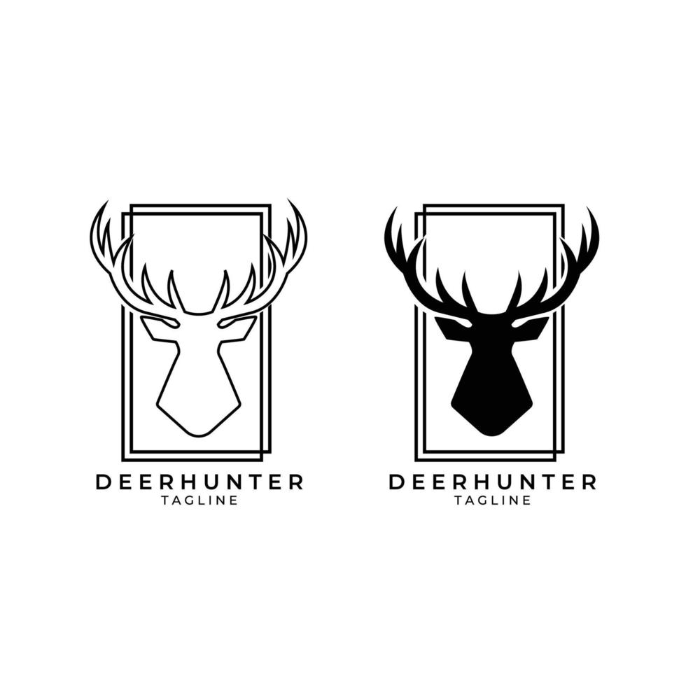 hjortjakt logotyp vektorillustration design, jägare ikon, hjorthuvud jägare symbol vektor