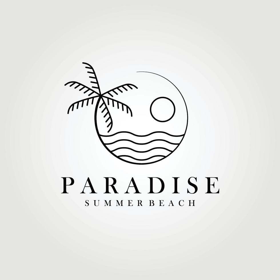 paradis, hawaii, linjekonst palmträd logotyp vektor illustration design grafik