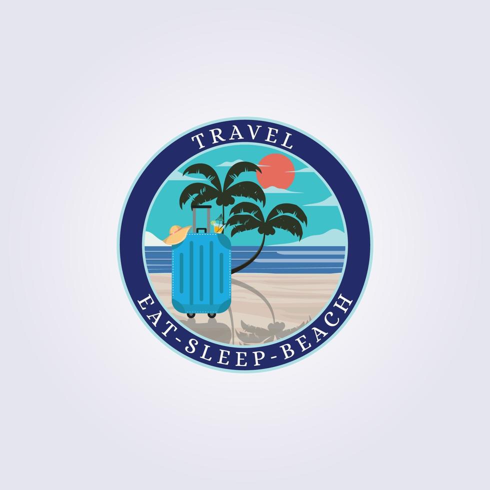 vintage strandreise, hawaii, kalifornien, bali, koffer abenteuer logo vektor illustration poster aufkleber vorlage hintergrund abzeichen emblem design