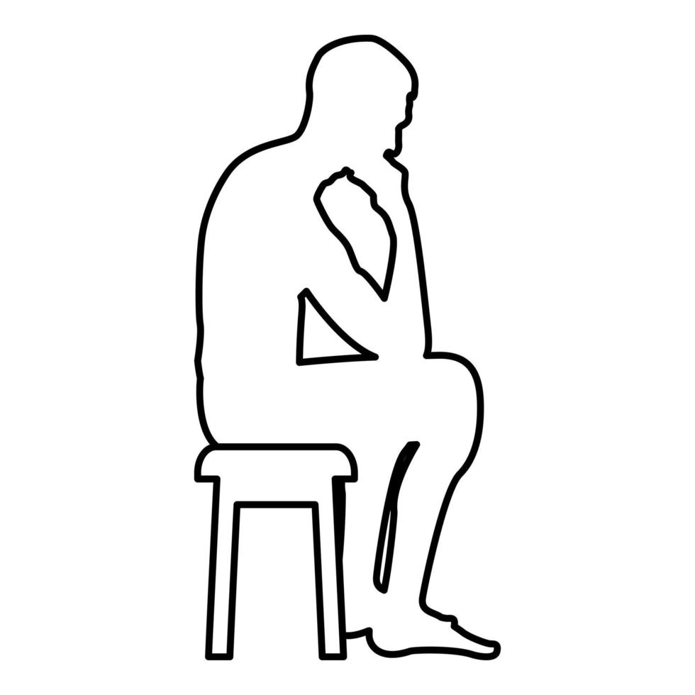 Denkender Mann, der auf einem Hocker sitzt, Silhouettensymbol vektor