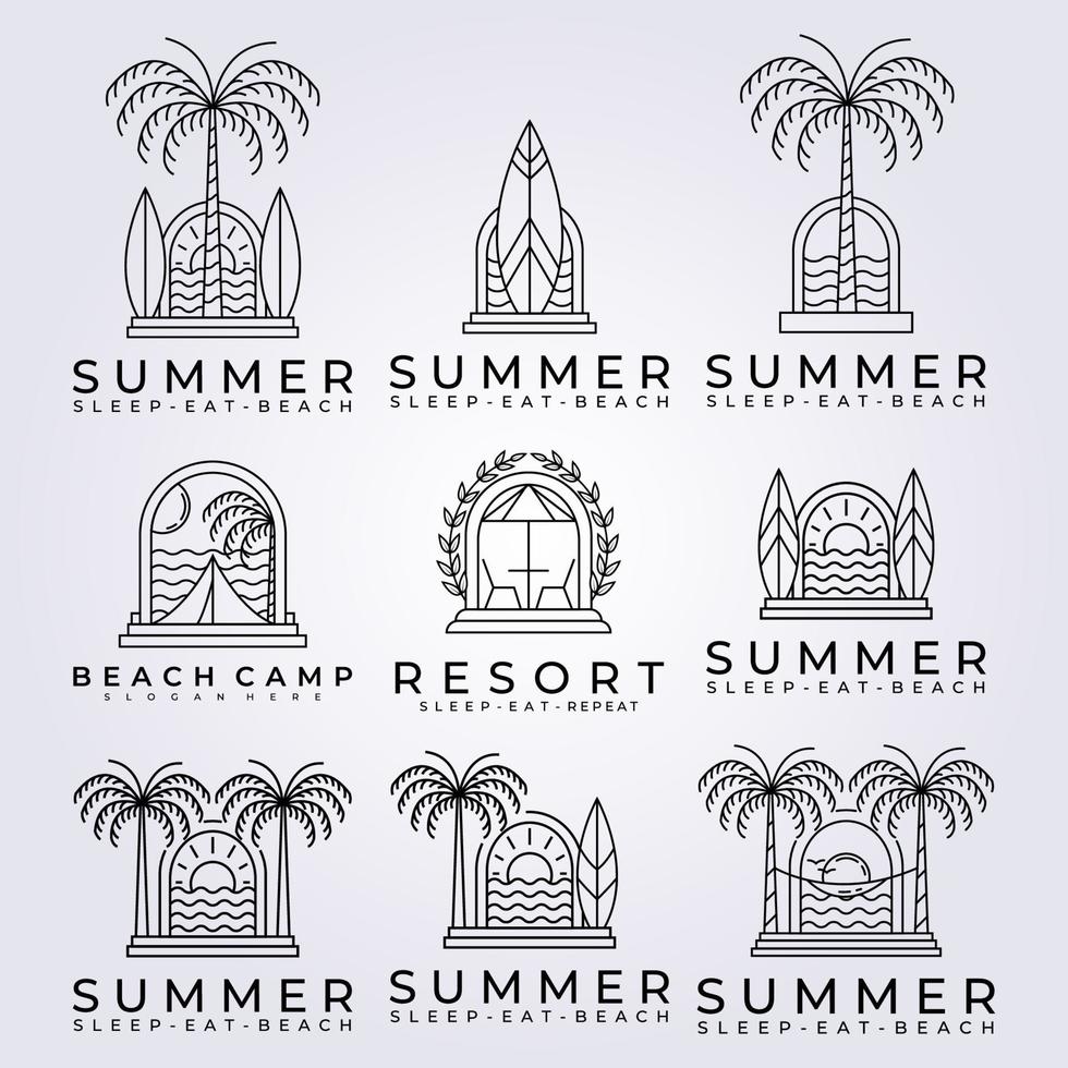 Ocean Resort Sommer Surfen Bundle Logo Vektor Illustration Design Resort Hawaii Logo